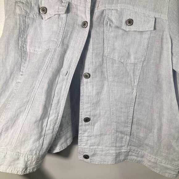 Womens Jones & Co Striped Linen Jacket White Blue 1X Linen Pockets - Picture 5 of 10